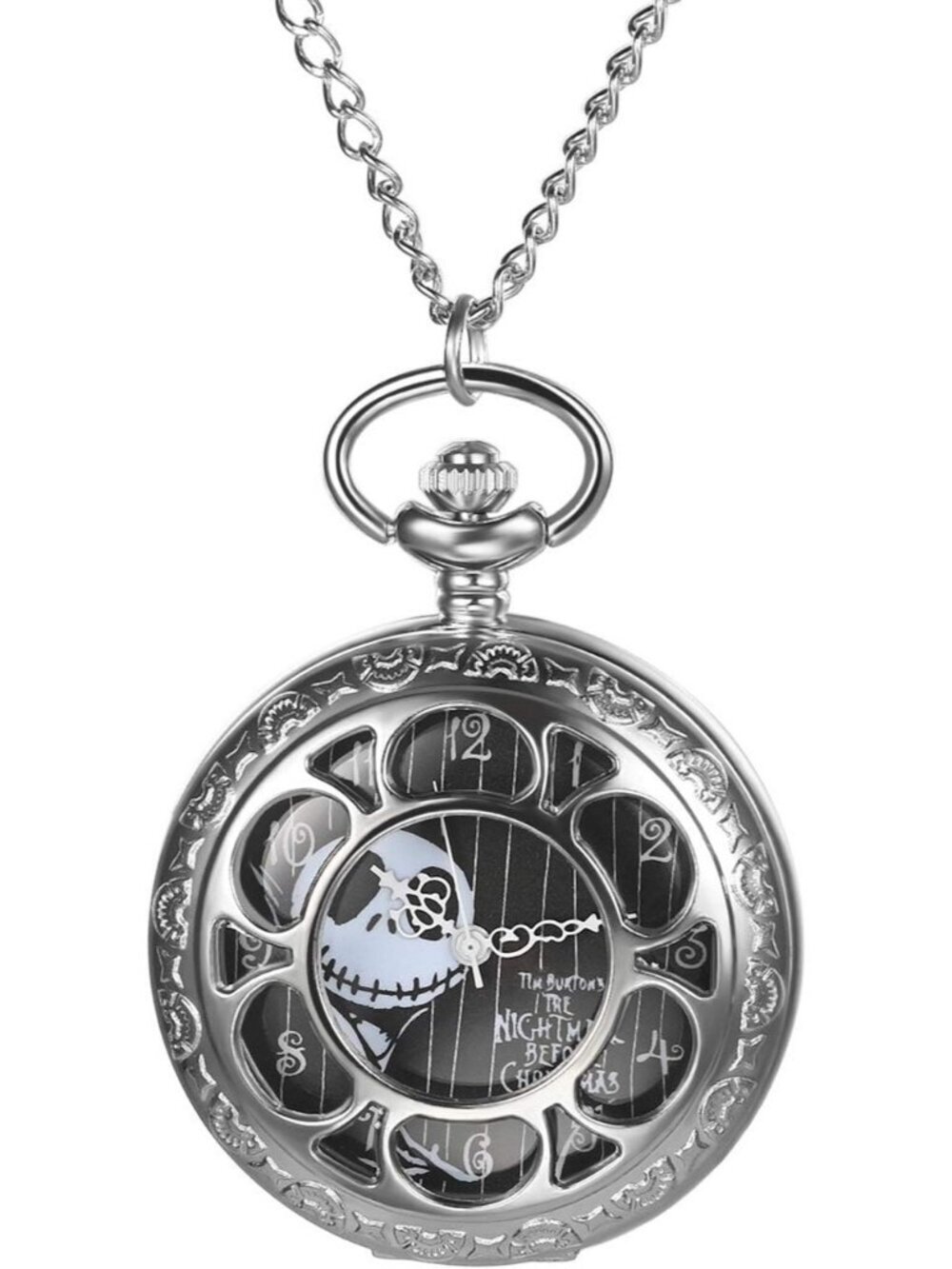 Unisex Silver Analog Christmas Antique Quartz Hollow Chain Necklace Pocket Watch